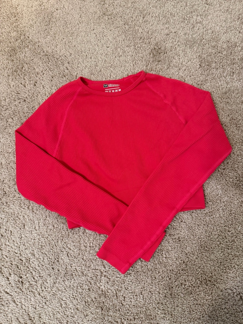 Cropped Ribbed Long-Sleeve, Medium (Cherry Red)!